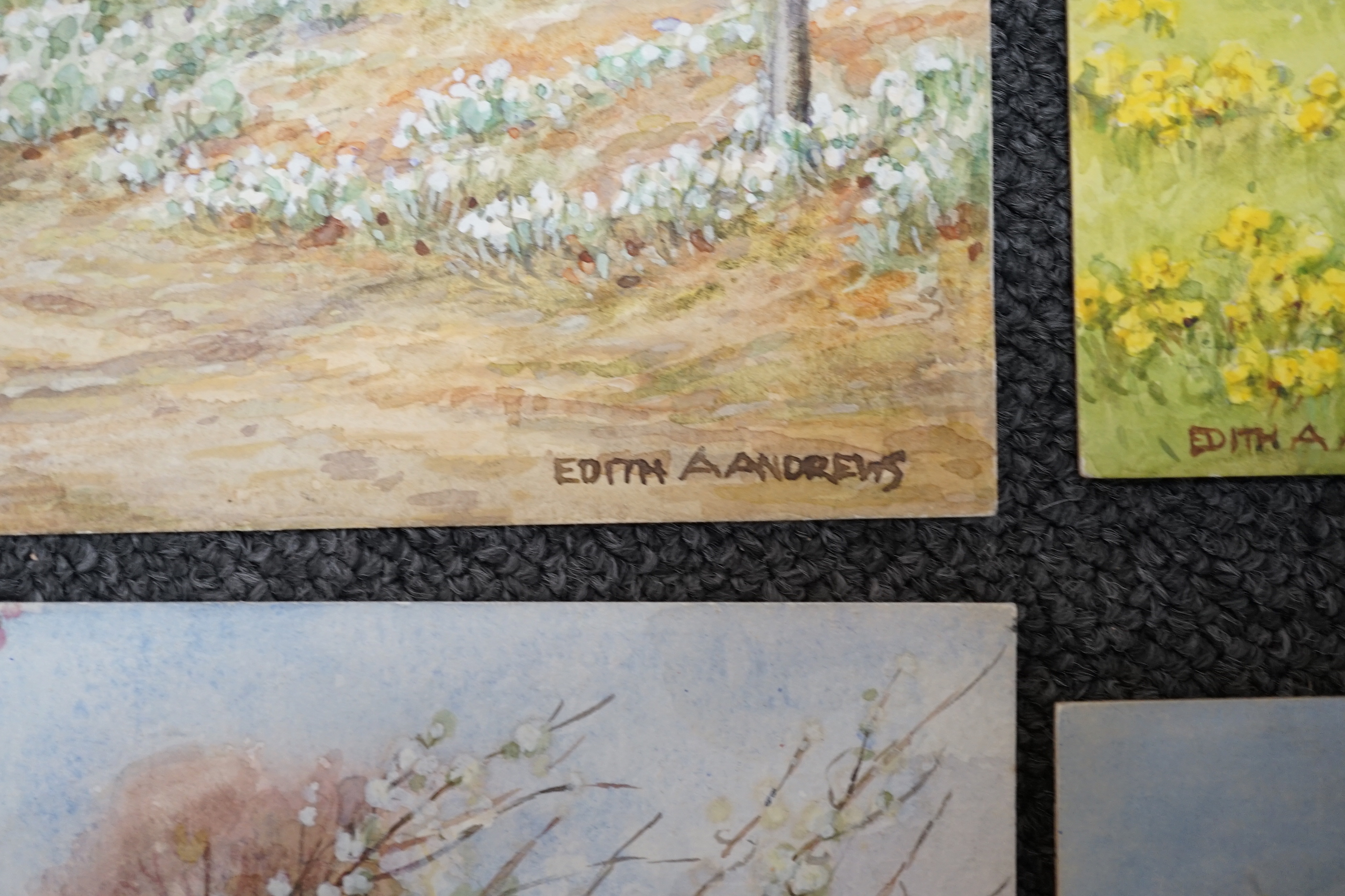 Edith Alice Andrews (Exh. 1900-1940), six watercolour designs for postcards, Country Scenes, signed, largest 16 x 22cm, unframed